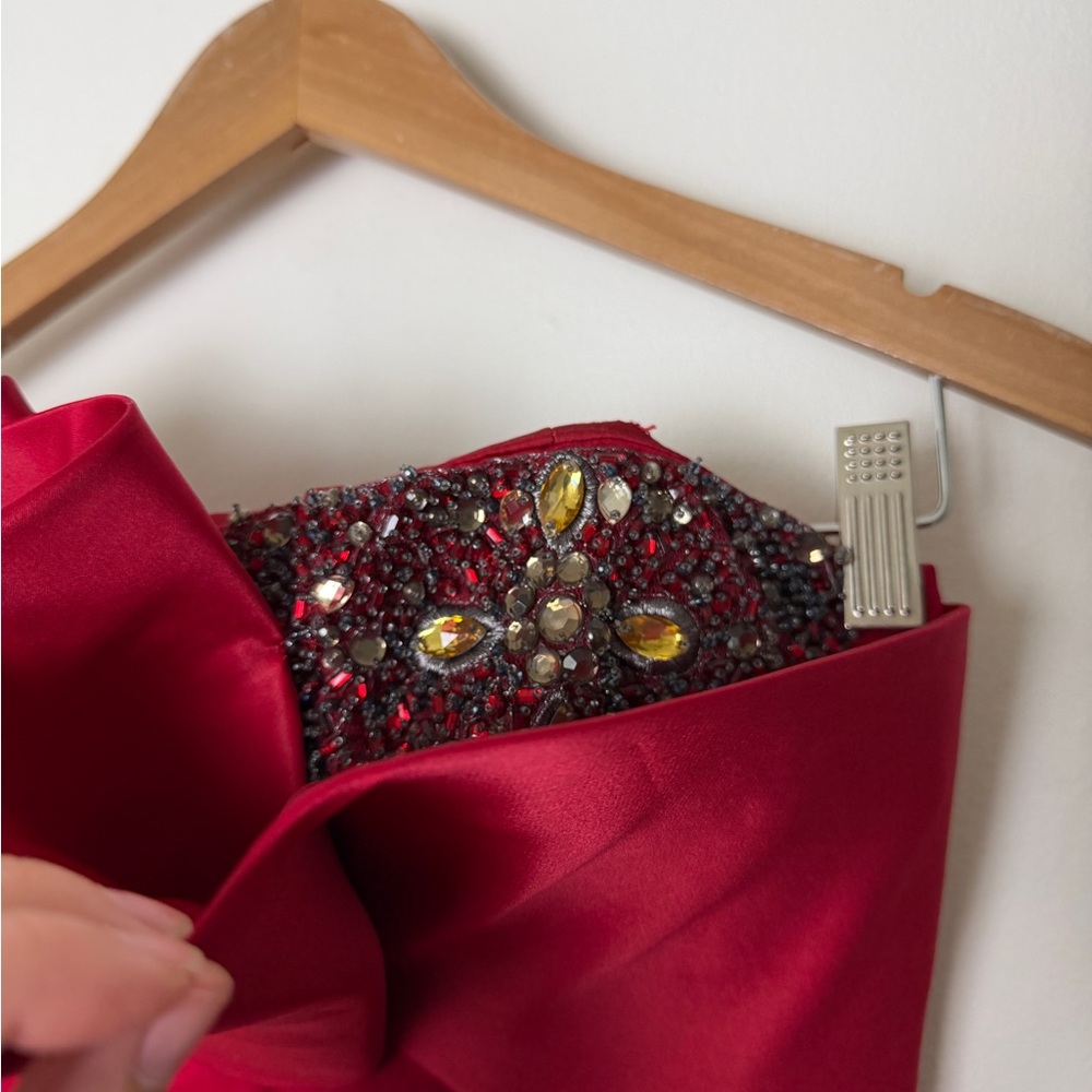 Marchesa Notte Strapless Satin Dress - Picture 3 of 5